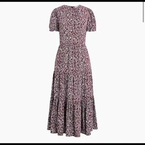 J.Crew Floral Tiered Puff Midi Dress L Ditzy Prairie Country Peasant Cottagecore